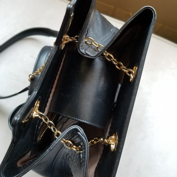 CHARLOTTE OLYMPIA CAT/FELINE BACK PACK/BACKPACK PURSE Black Leather, Gold Metal - Picture 7 of 10